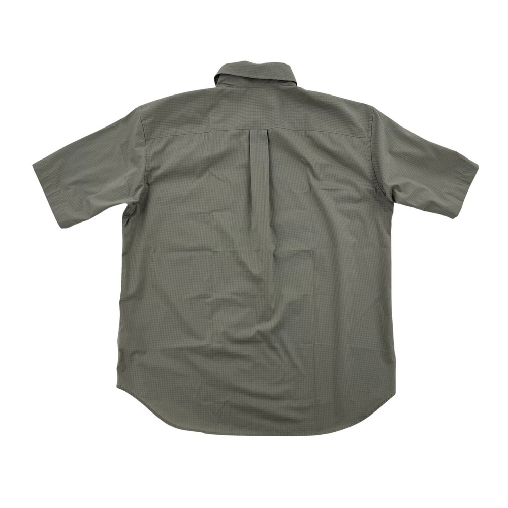 Uniqlo U Button Up Shirt Mens Small Olive Green Micro Check Short Sleeve View 3